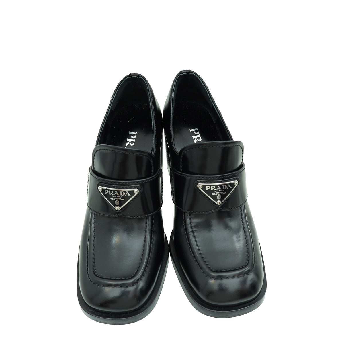 Prada Black Brushed Heeled Loafers 36.5