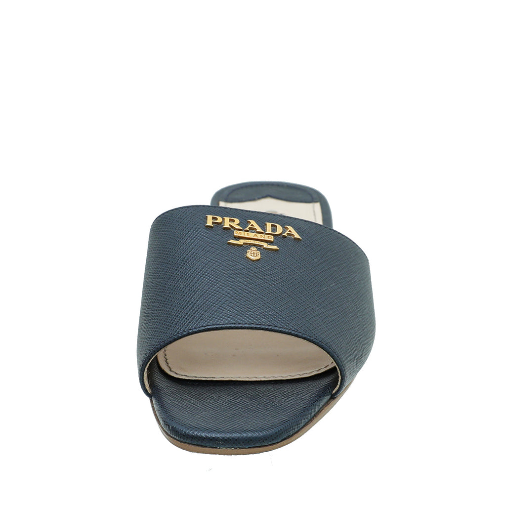 Prada Navy Blue Prada Logo Slide Sandal 37