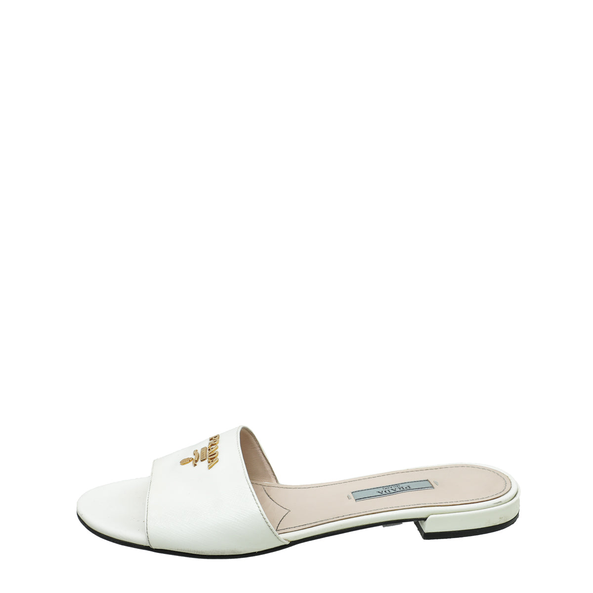 Prada Saffiano Logo Slide Sandals 37