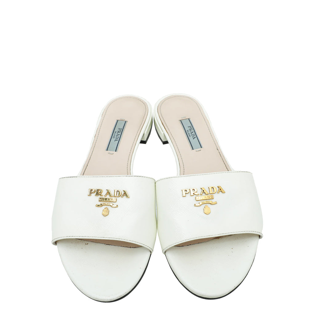 Prada Saffiano Logo Slide Sandals 37