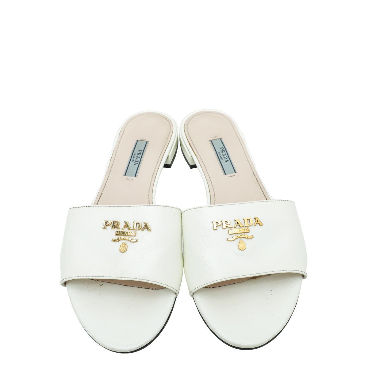 Prada Saffiano Logo Slide Sandals 37
