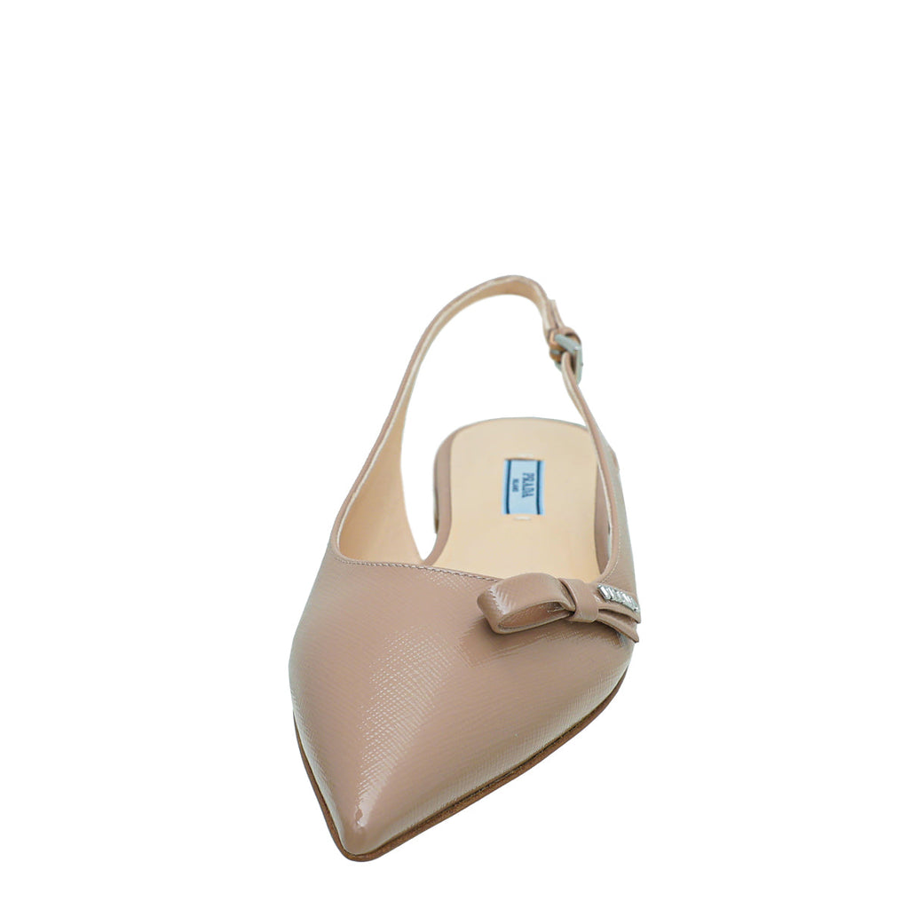 Prada Nude Vernice Bow Flat Slingback 39