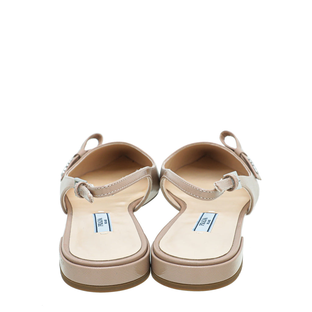Prada Nude Vernice Bow Flat Slingback 39