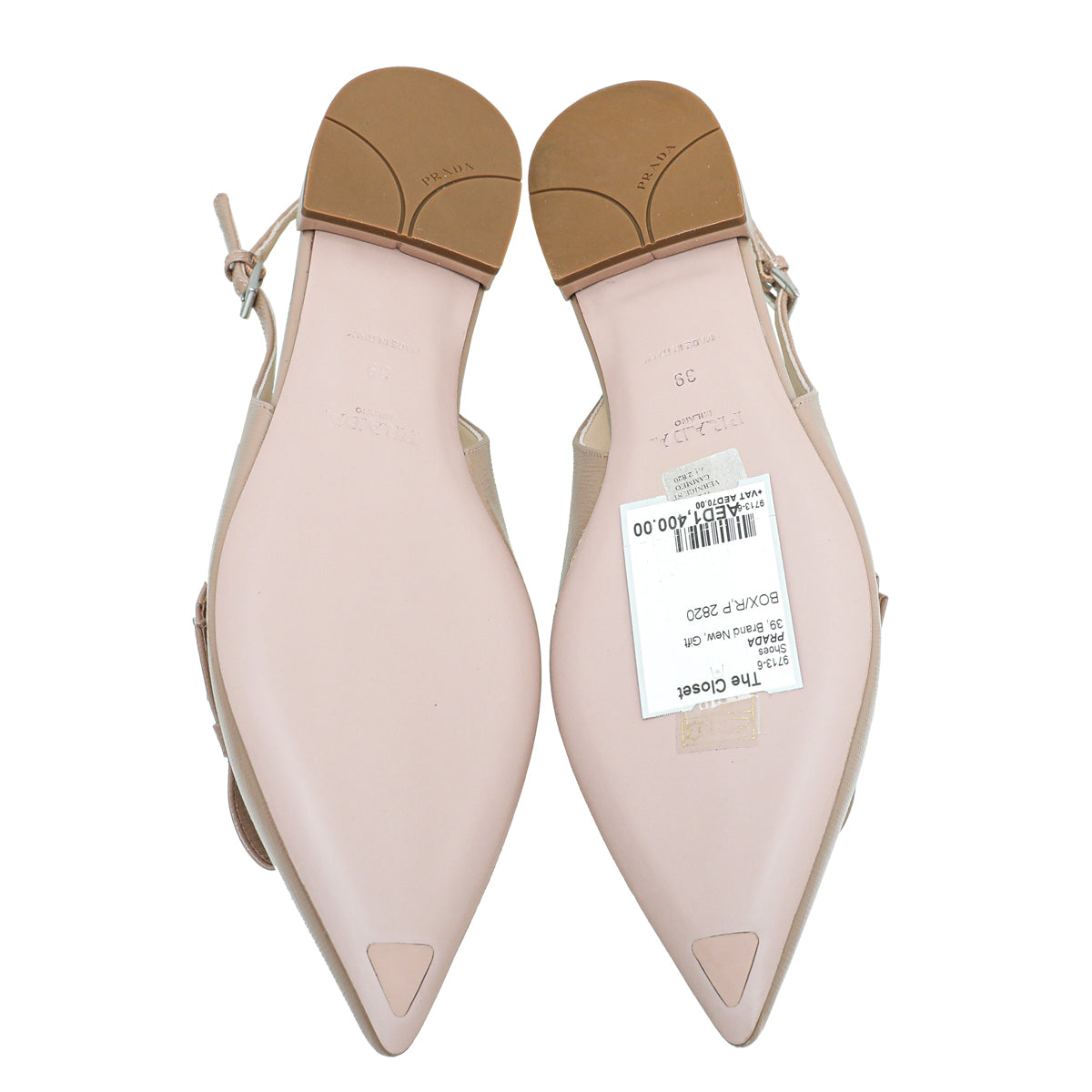 Prada Nude Vernice Bow Flat Slingback 39
