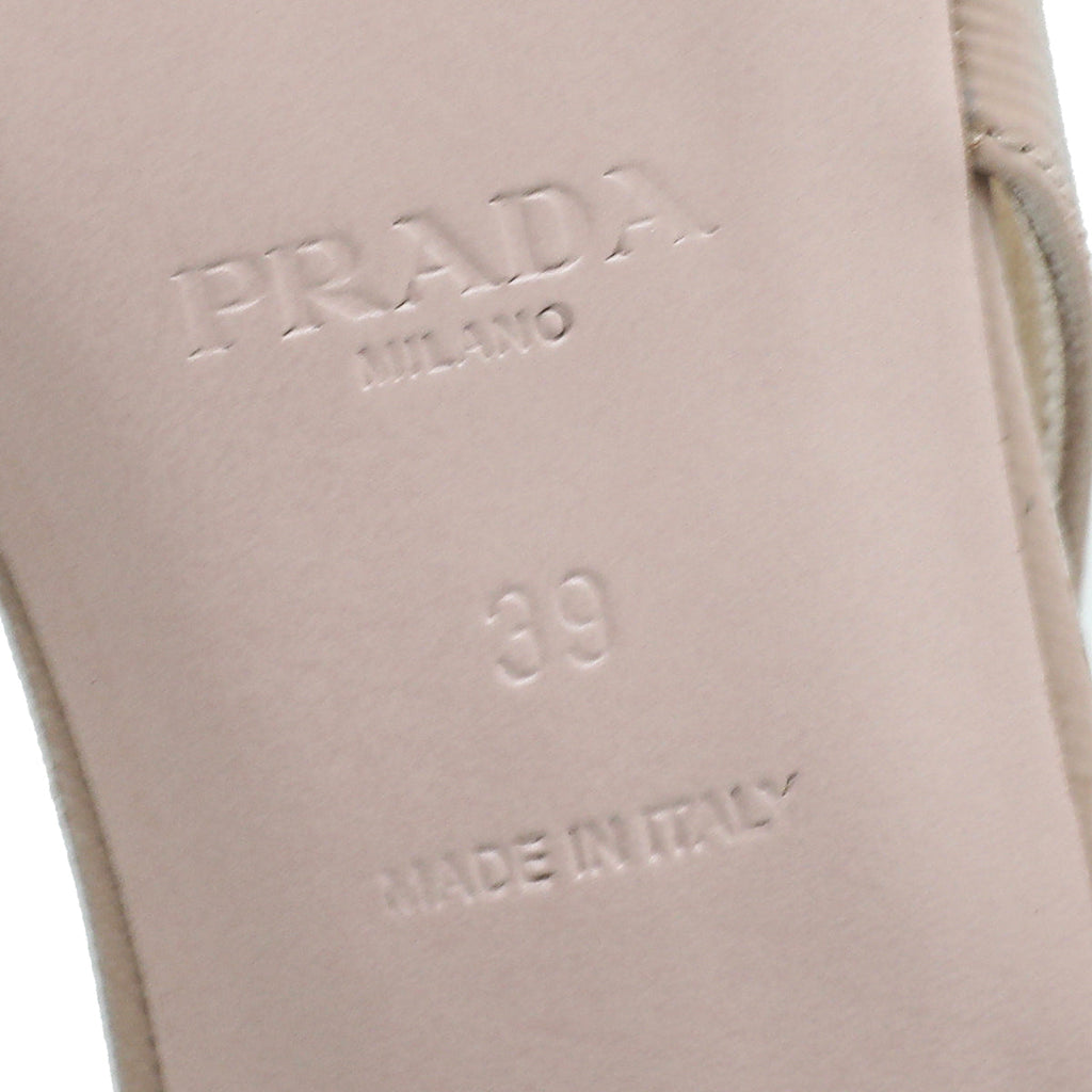 Prada Nude Vernice Bow Flat Slingback 39