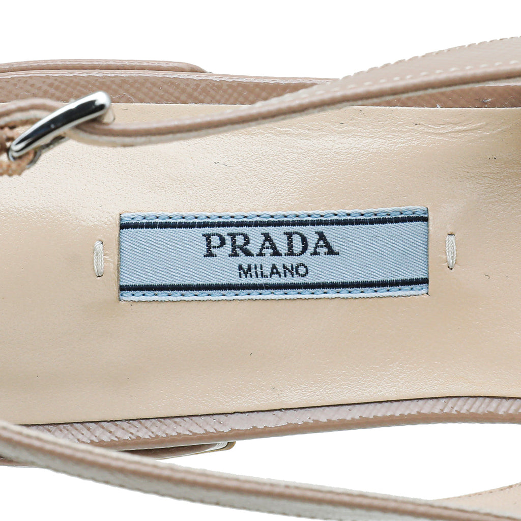 Prada Nude Vernice Bow Flat Slingback 39