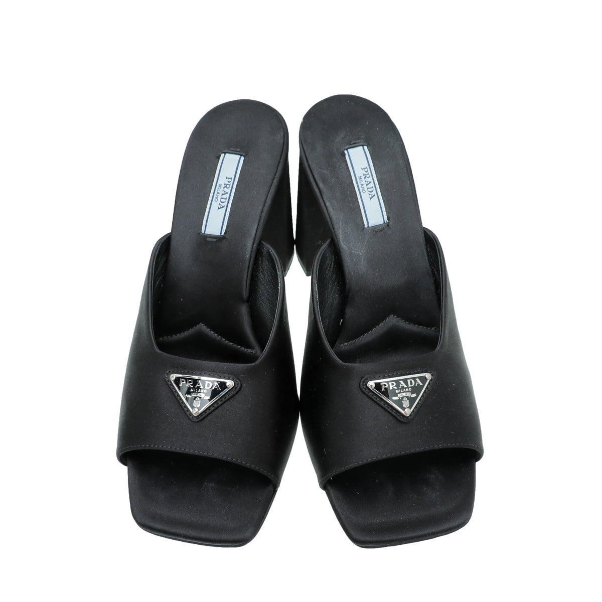 Prada Black Satin Slide Heeled Mules 38.5