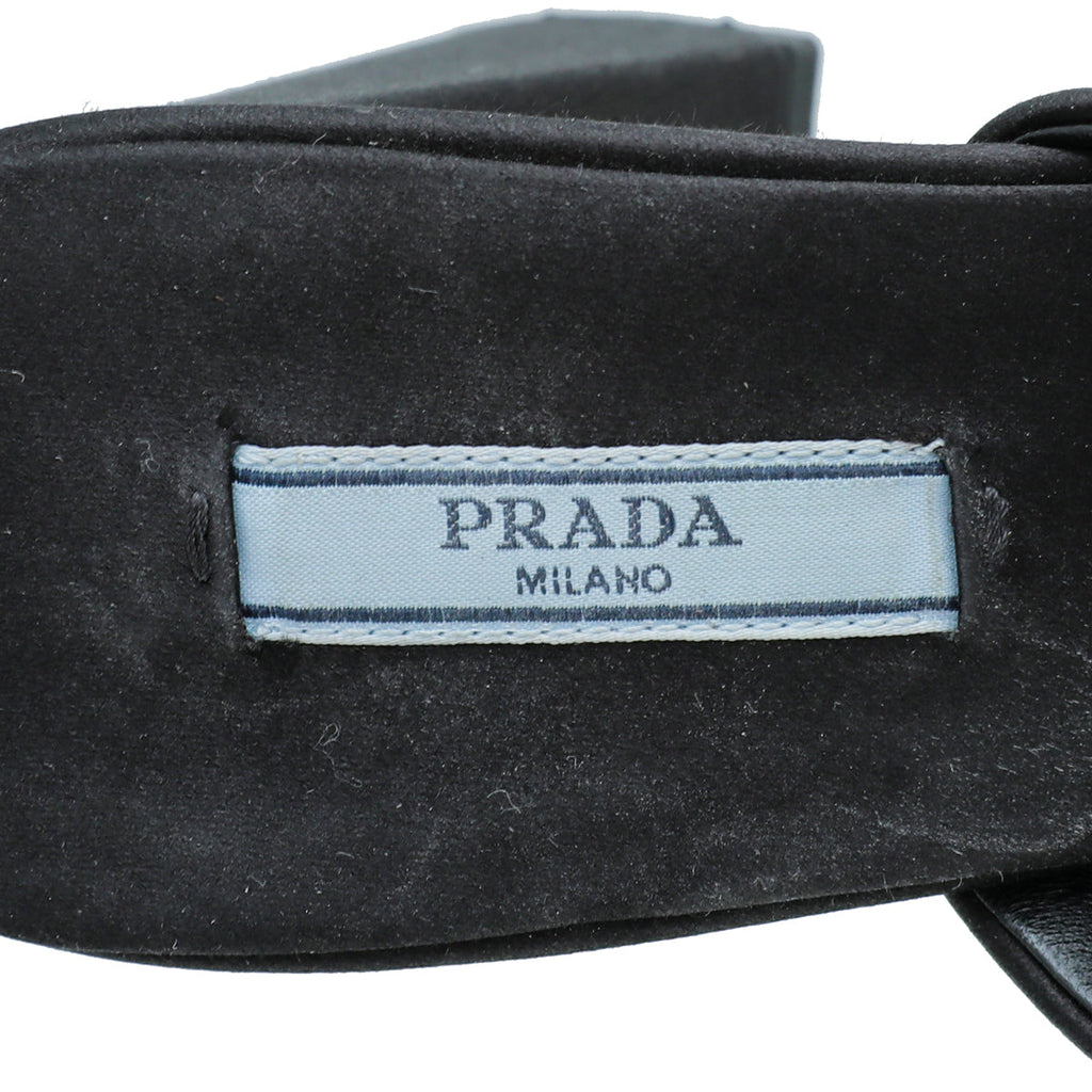 Prada Black Satin Slide Heeled Mules 38.5