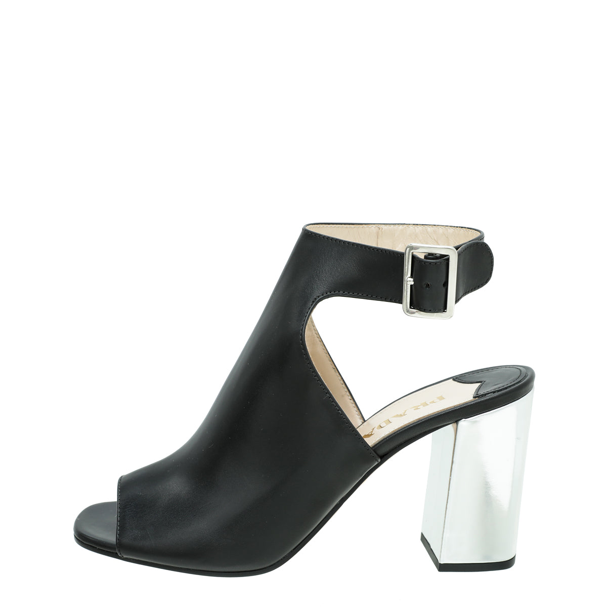 Prada Black Peep Toe Ankle Strap Block Heel Booties 38