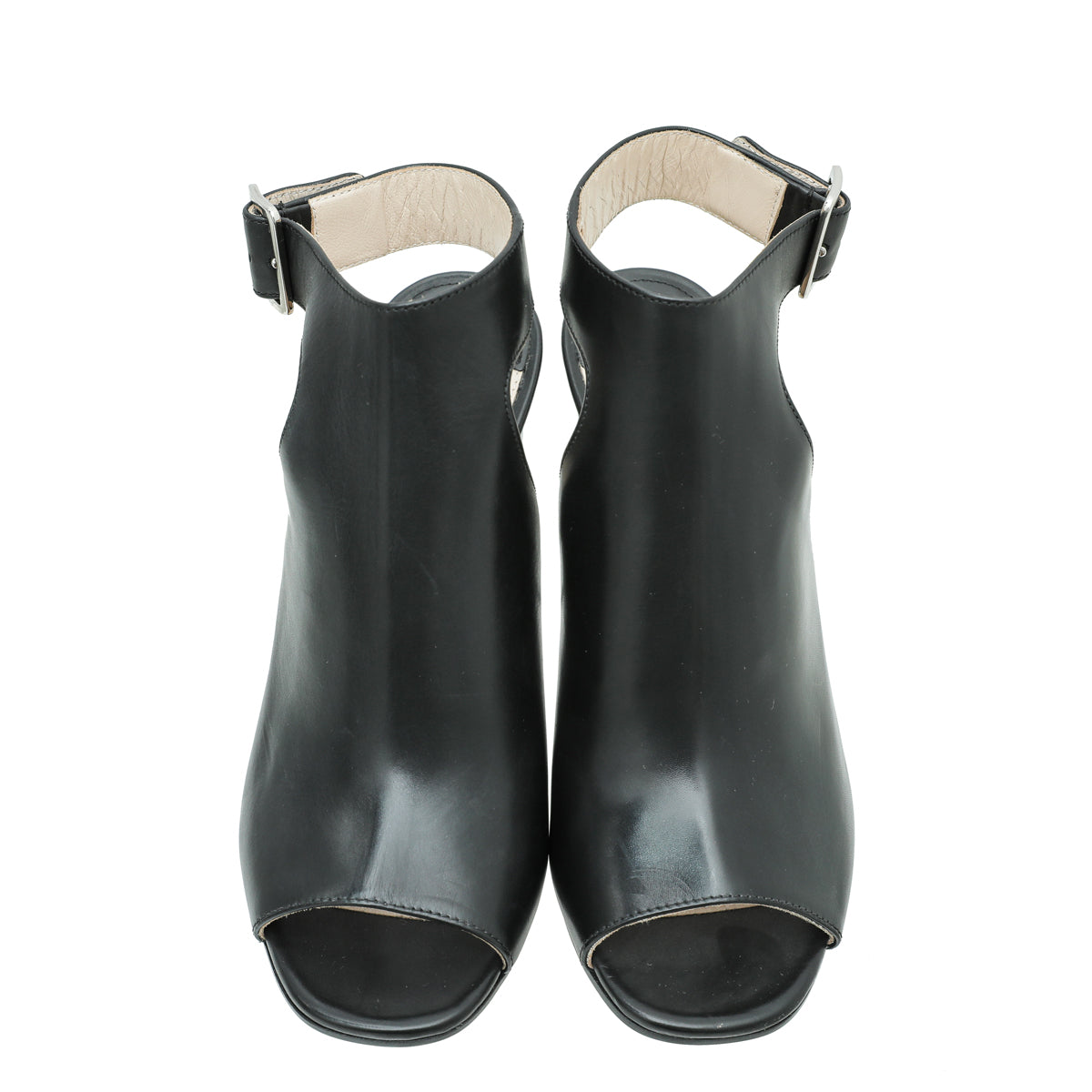 Prada Black Peep Toe Ankle Strap Block Heel Booties 38