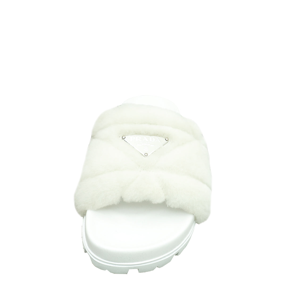 Prada White Logo Shearling Slide Sandal 36.5