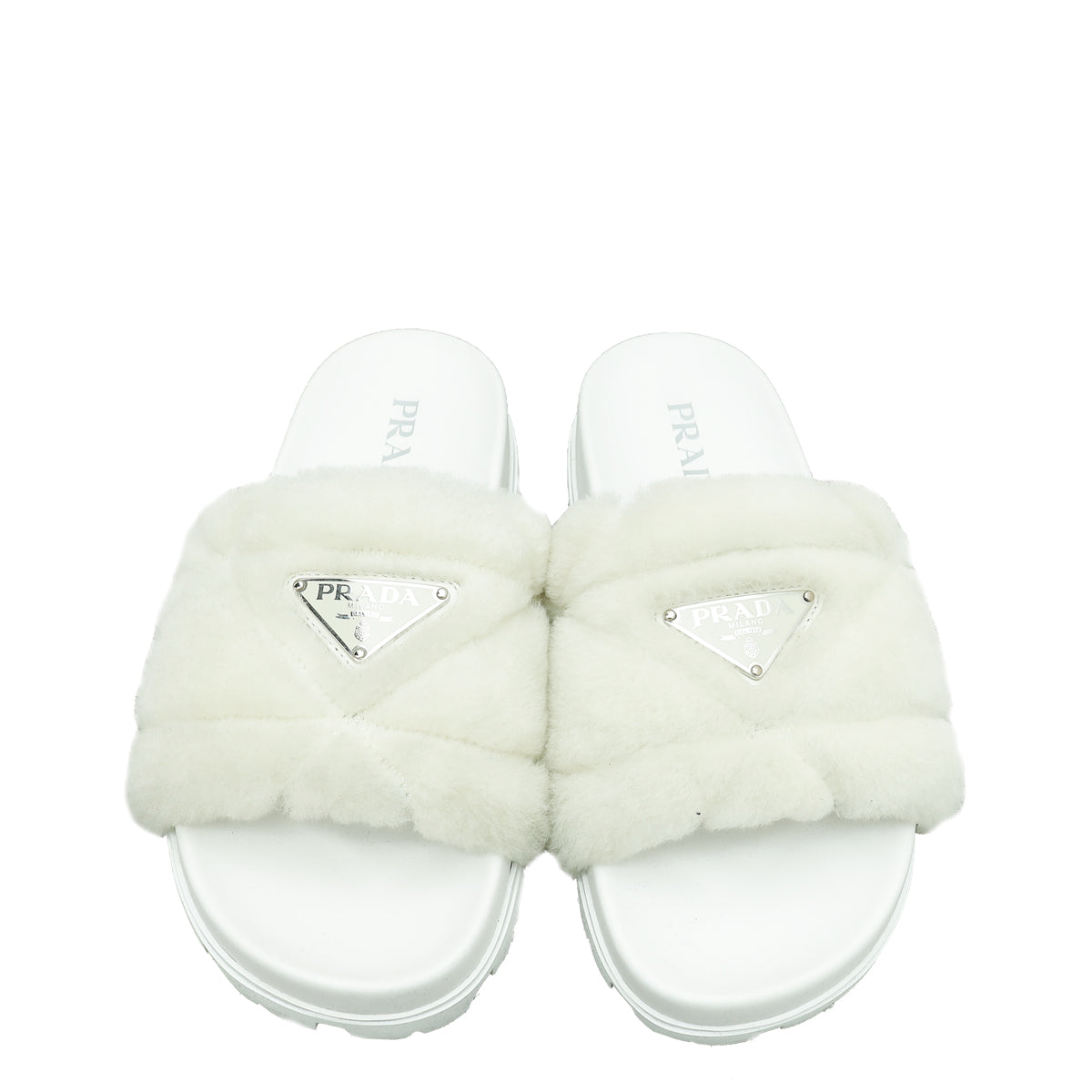 Prada White Logo Shearling Slide Sandal 36.5