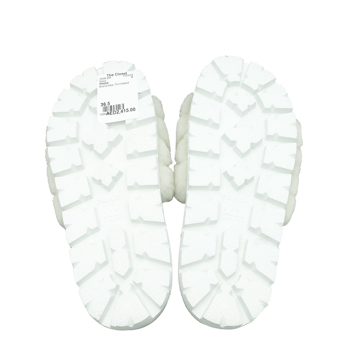 Prada White Logo Shearling Slide Sandal 36.5
