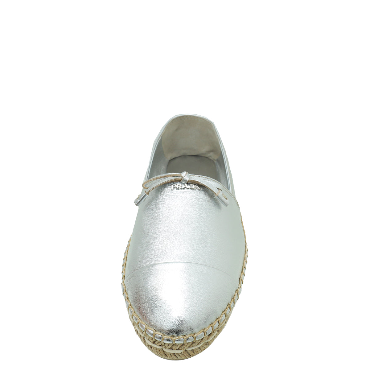 Prada Metallic Silver Logo Bow Espadrille 36.5