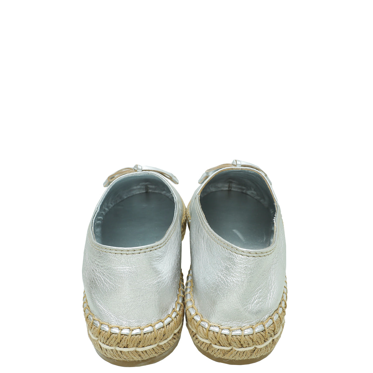 Prada Metallic Silver Logo Bow Espadrille 36.5