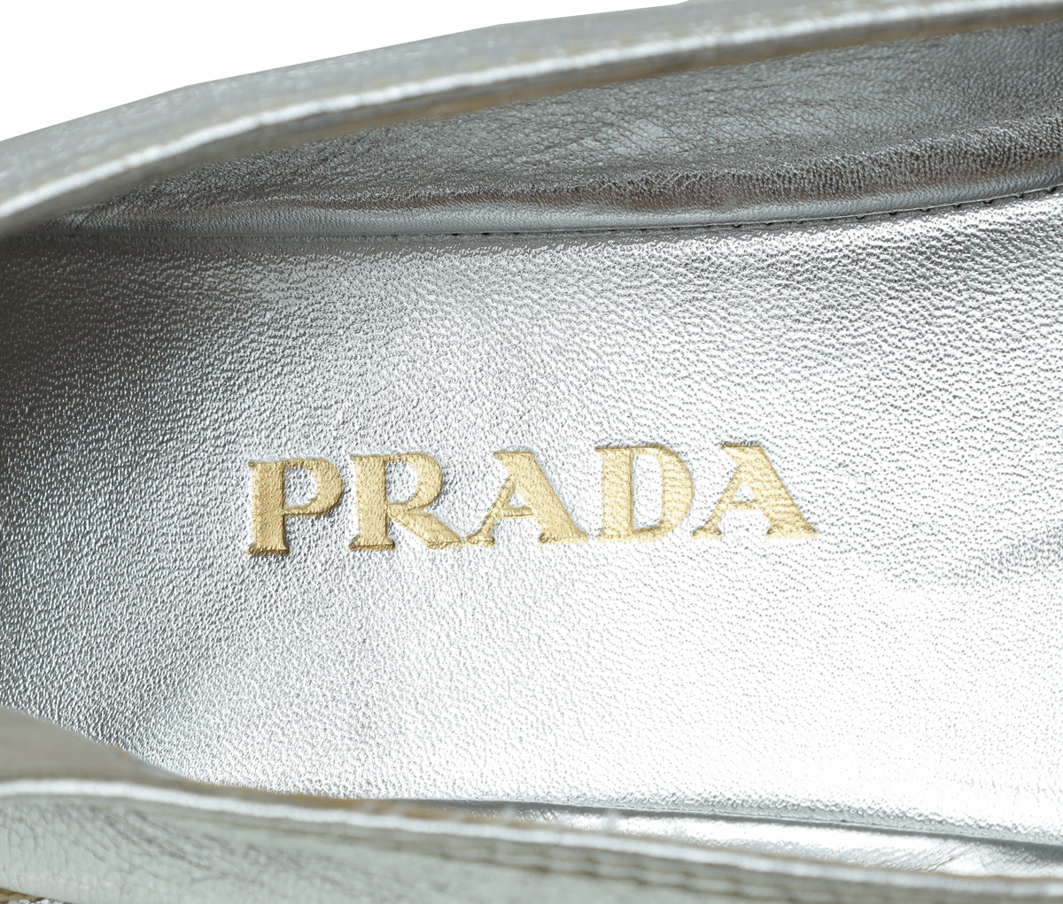 Prada Metallic Silver Logo Bow Espadrille 36.5