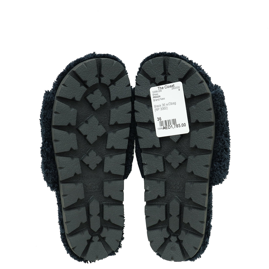 Prada Black Terry Cloth Slides 36