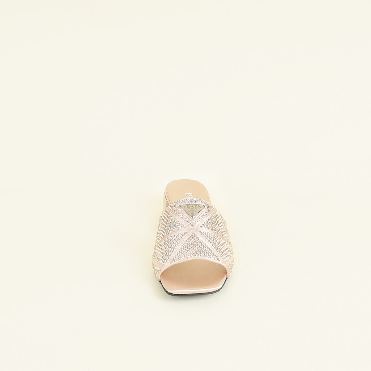 Prada Pink Nude Logo Crystal Slide Sandal 37.5