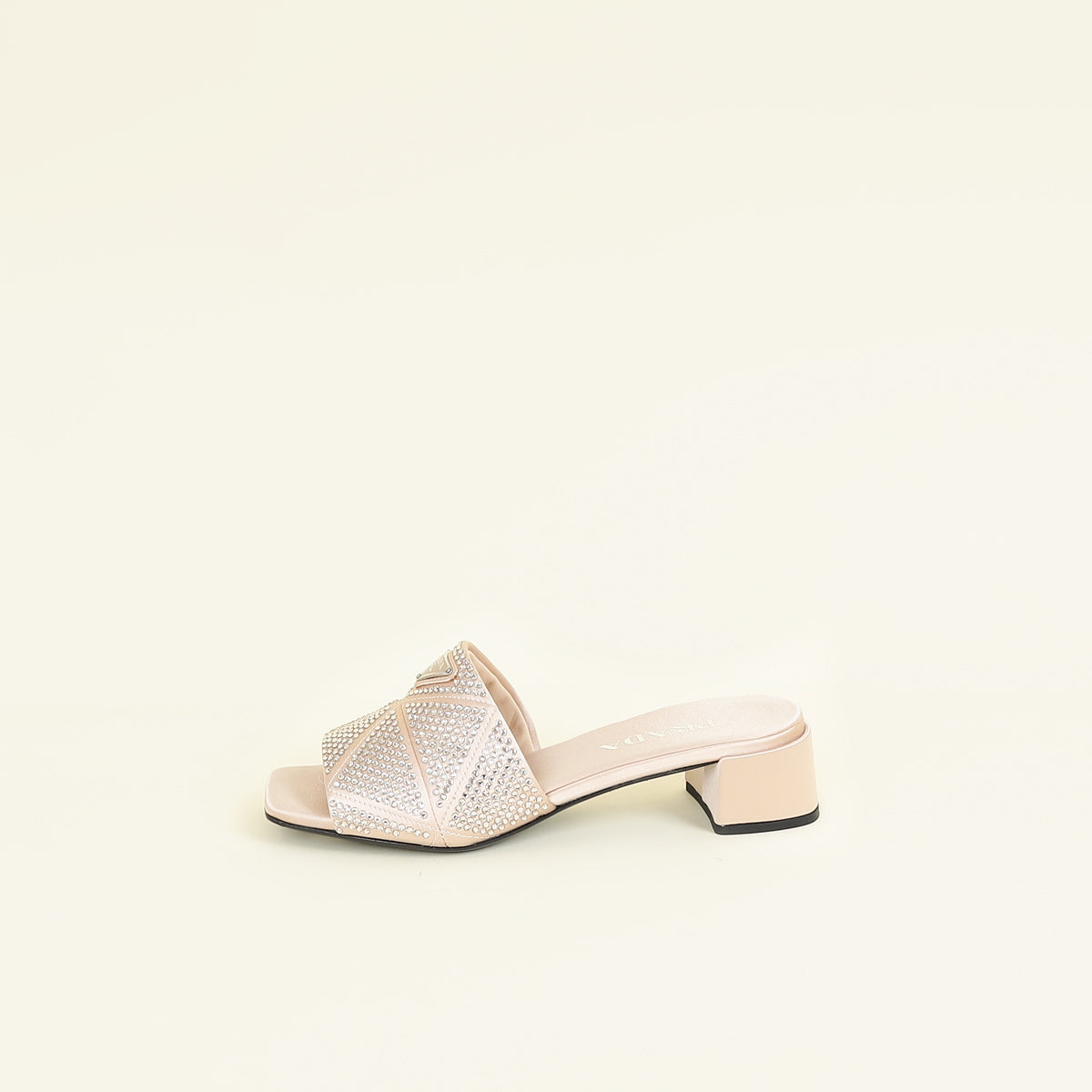 Prada Pink Nude Logo Crystal Slide Sandal 37.5