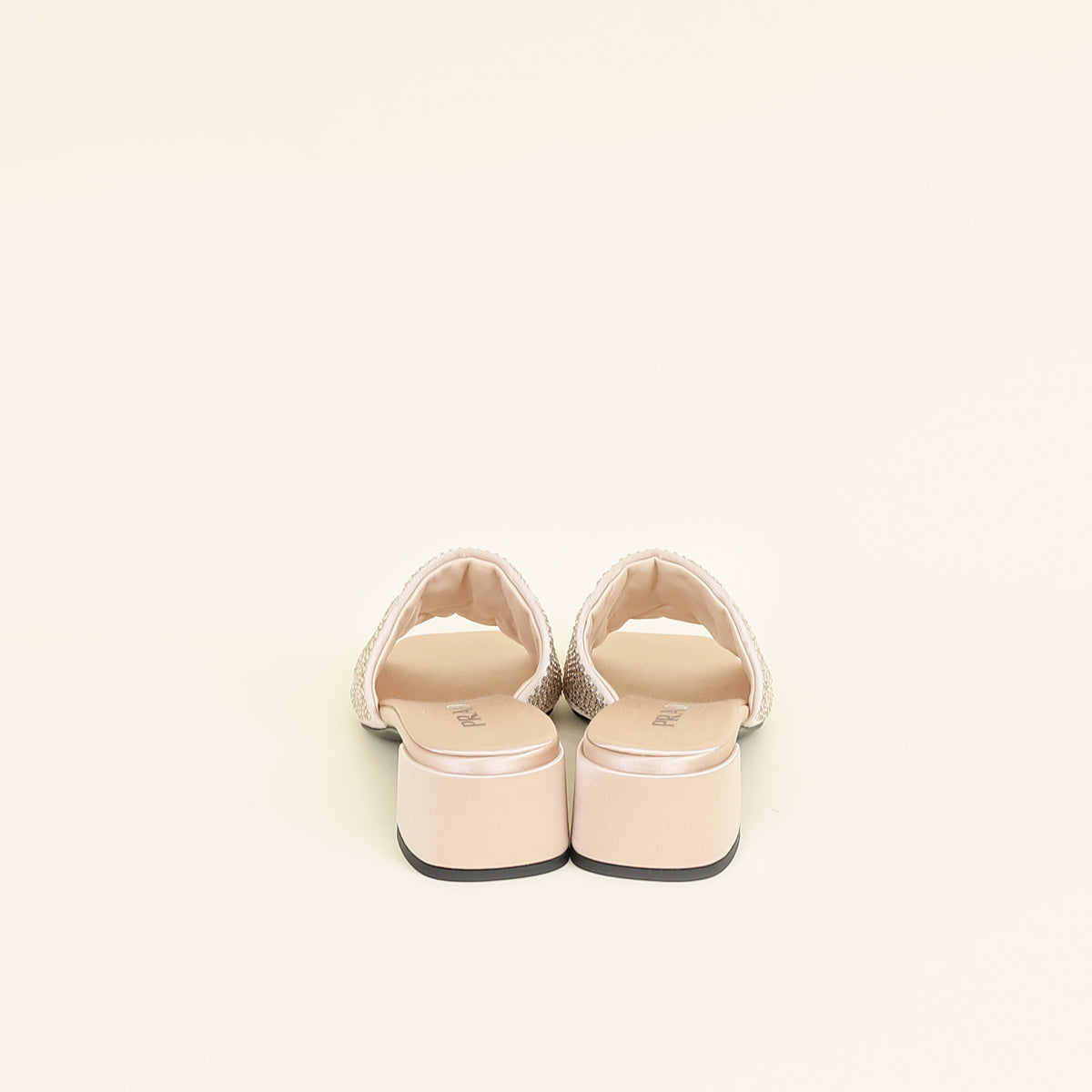 Prada Pink Nude Logo Crystal Slide Sandal 37.5