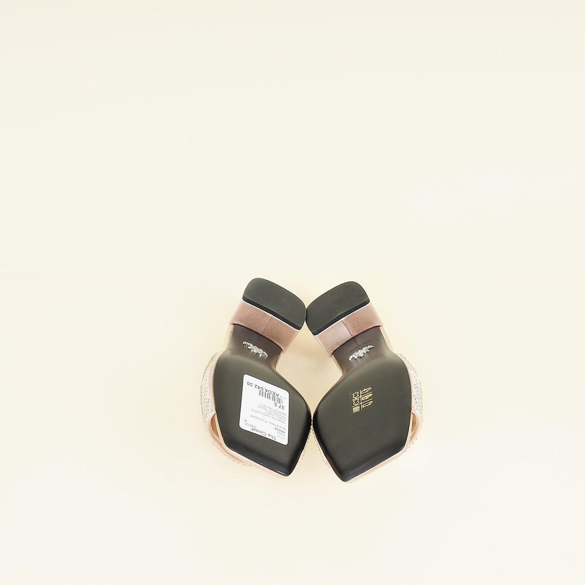Prada Pink Nude Logo Crystal Slide Sandal 37.5