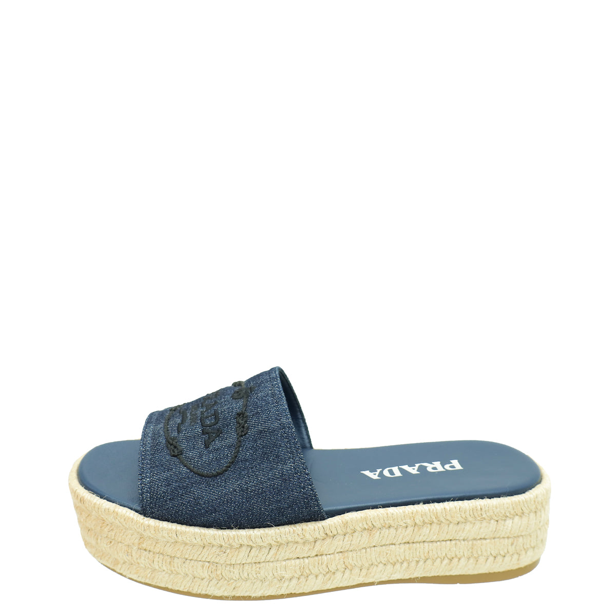 Prada Navy Blue Logo Denim Slide Espadrille Sandal 37
