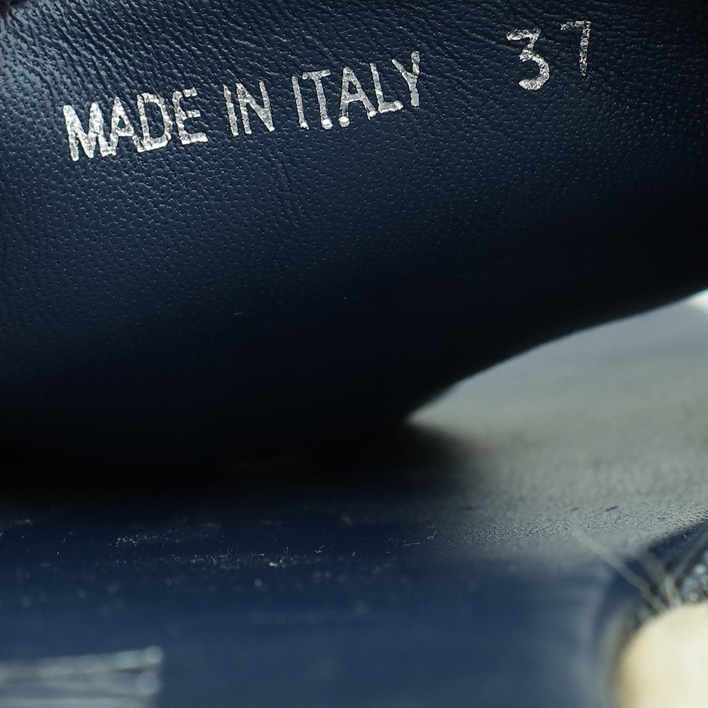 Prada Navy Blue Logo Denim Slide Espadrille Sandal 37