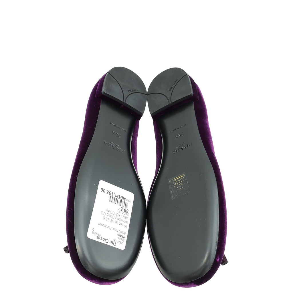 Prada Violet Velvet Ballerina Flats 38.5