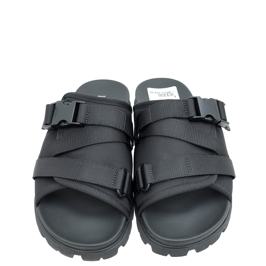 Prada Black Re-Nylon Buckle Slide Sandal 6