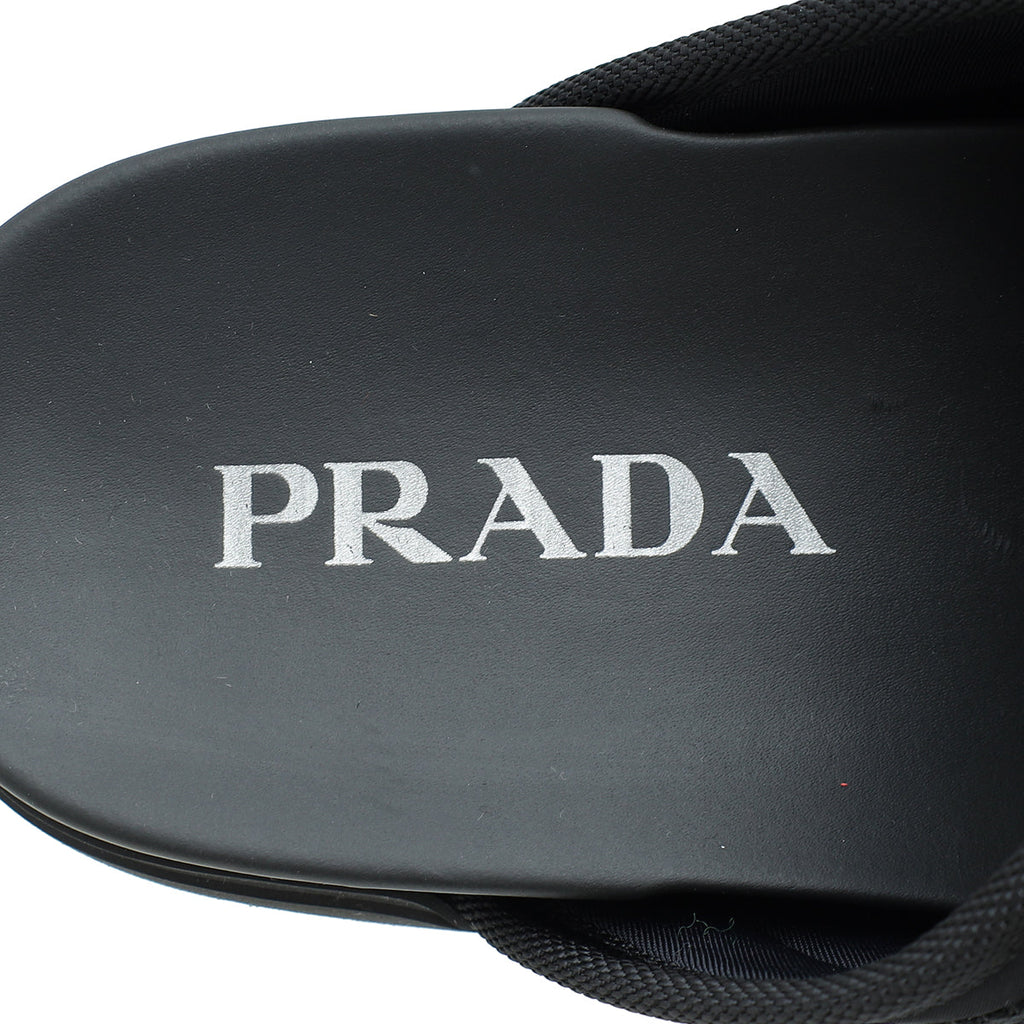 Prada Black Re-Nylon Buckle Slide Sandal 6
