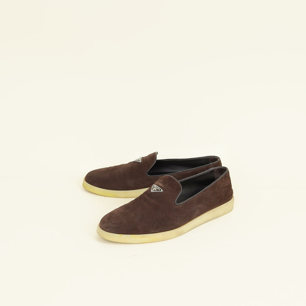 Prada Chocolate Logo Suede Loafer 10