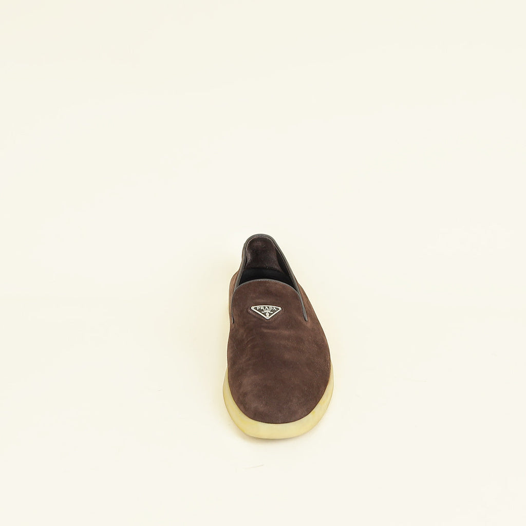 Prada Chocolate Logo Suede Loafer 10