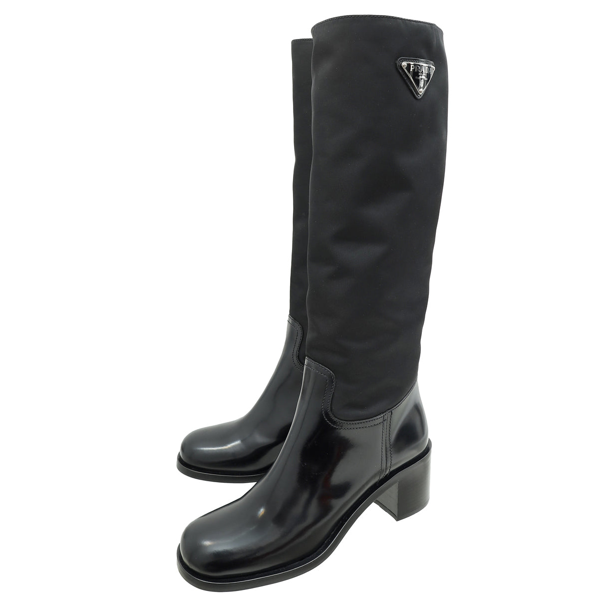 Prada Black Triangle Logo Re-Nylon Knee-High Boots 38.5