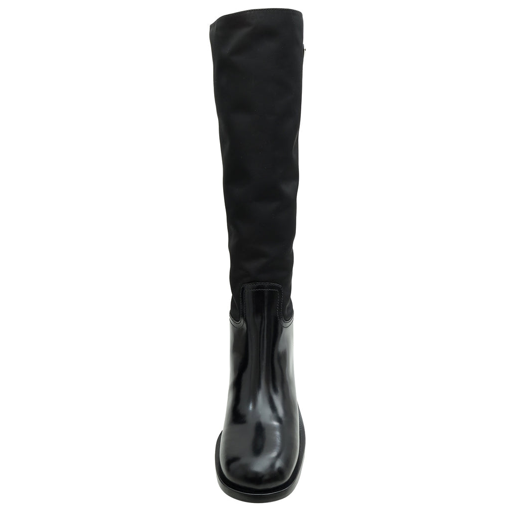 Prada Black Triangle Logo Re-Nylon Knee-High Boots 38.5