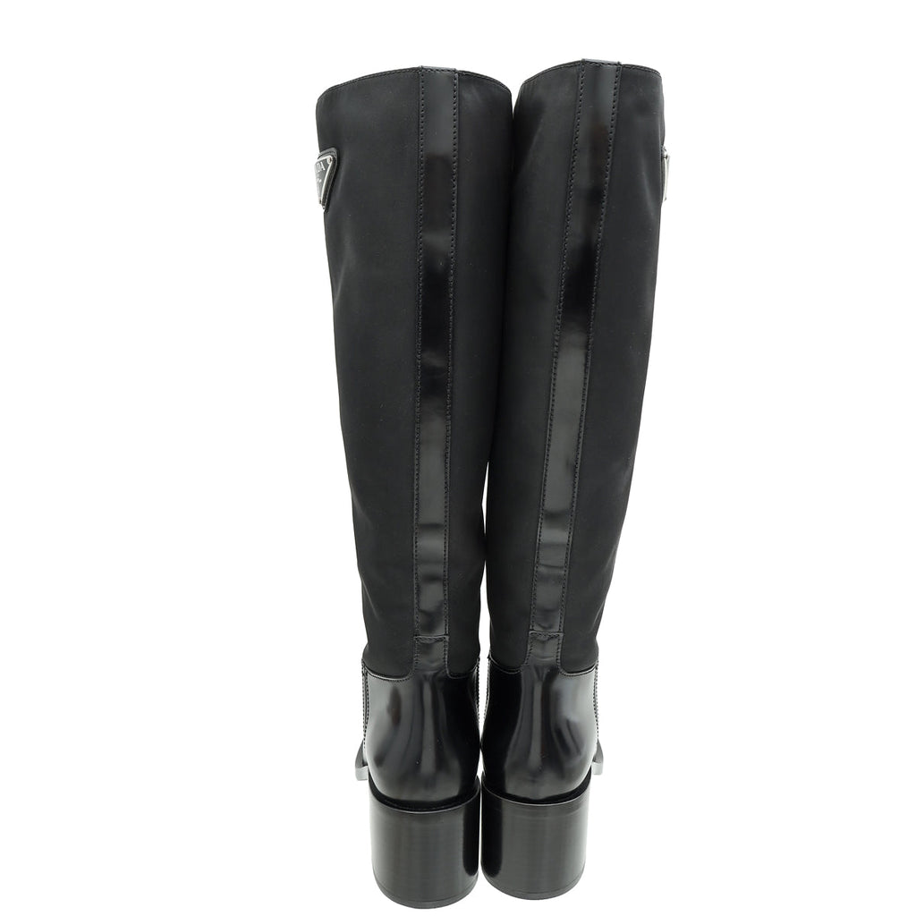 Prada Black Triangle Logo Re-Nylon Knee-High Boots 38.5