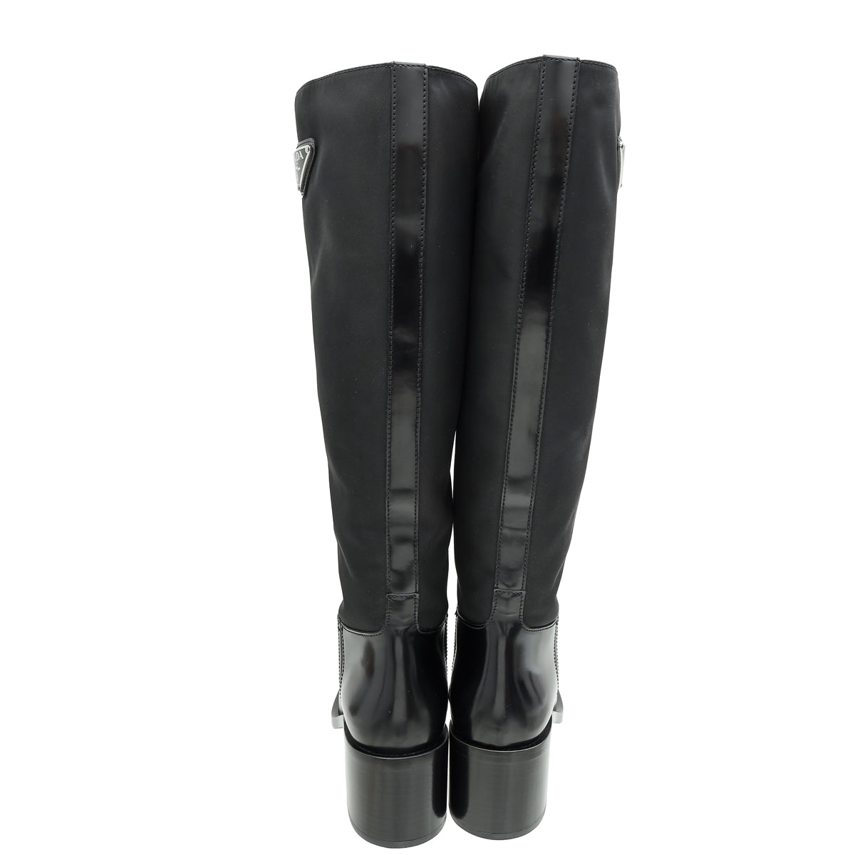 Prada Black Triangle Logo Re-Nylon Knee-High Boots 38.5