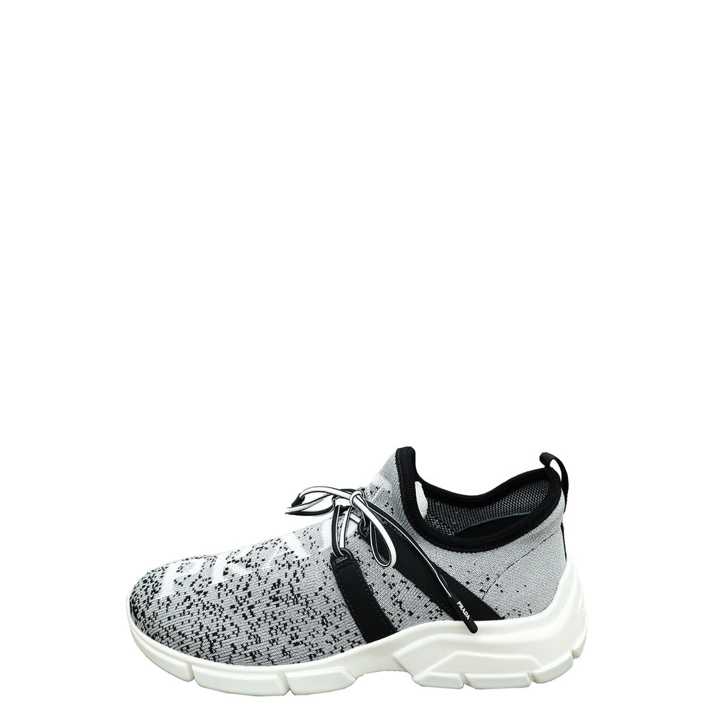 Prada Bicolor Metallic Knit Logo Sneaker 36.5
