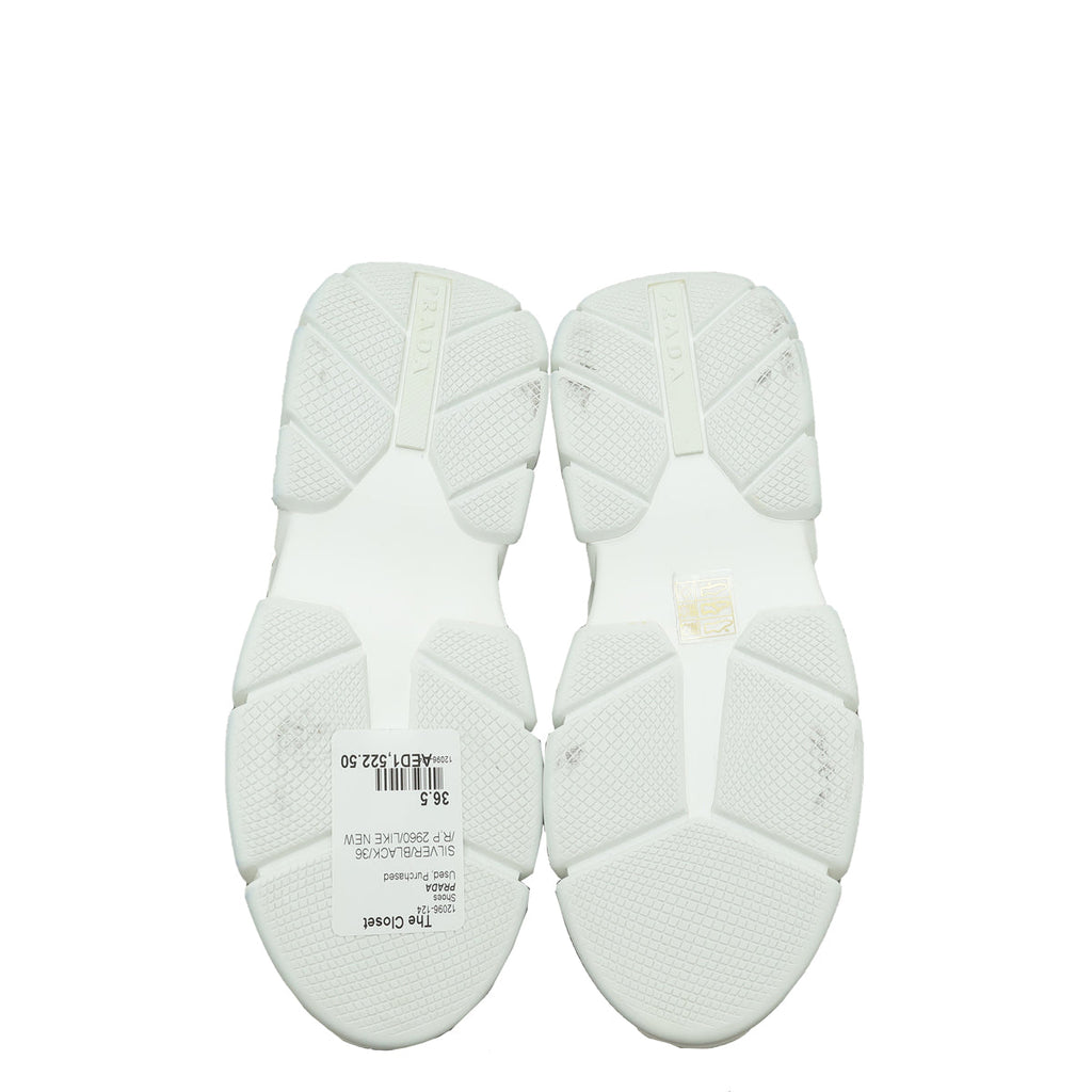 Prada Bicolor Metallic Knit Logo Sneaker 36.5