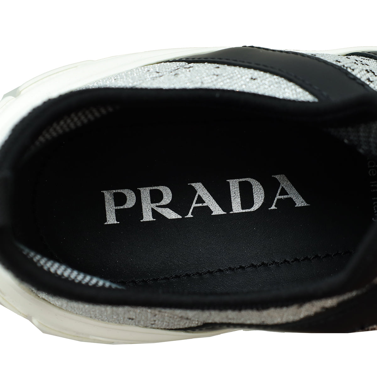 Prada Bicolor Metallic Knit Logo Sneaker 36.5