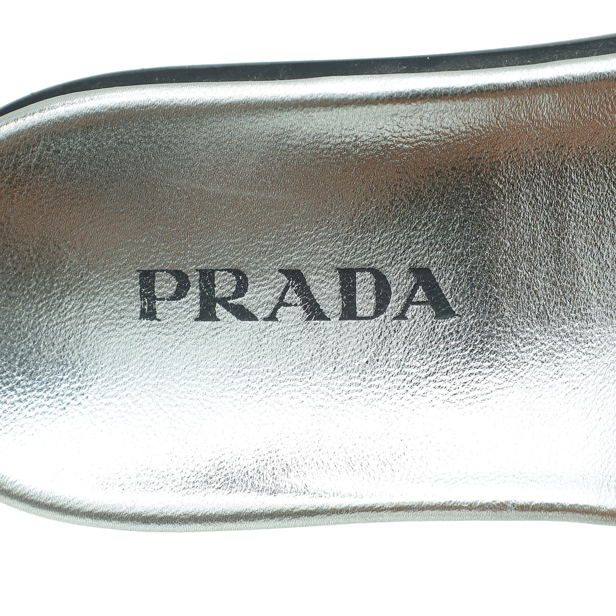 Prada Metallic Grey Logo Python Embossed Slide Sandal 36.5