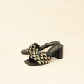 Prada Bicolor Embroidered Fabric Slide Heel Mules 36.5