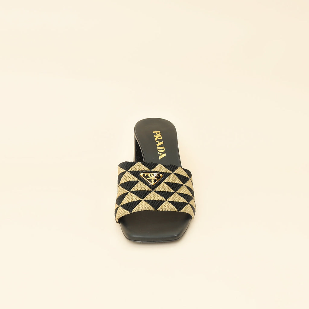Prada Bicolor Embroidered Fabric Slide Heel Mules 36.5