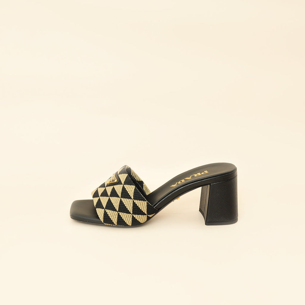 Prada Bicolor Embroidered Fabric Slide Heel Mules 36.5