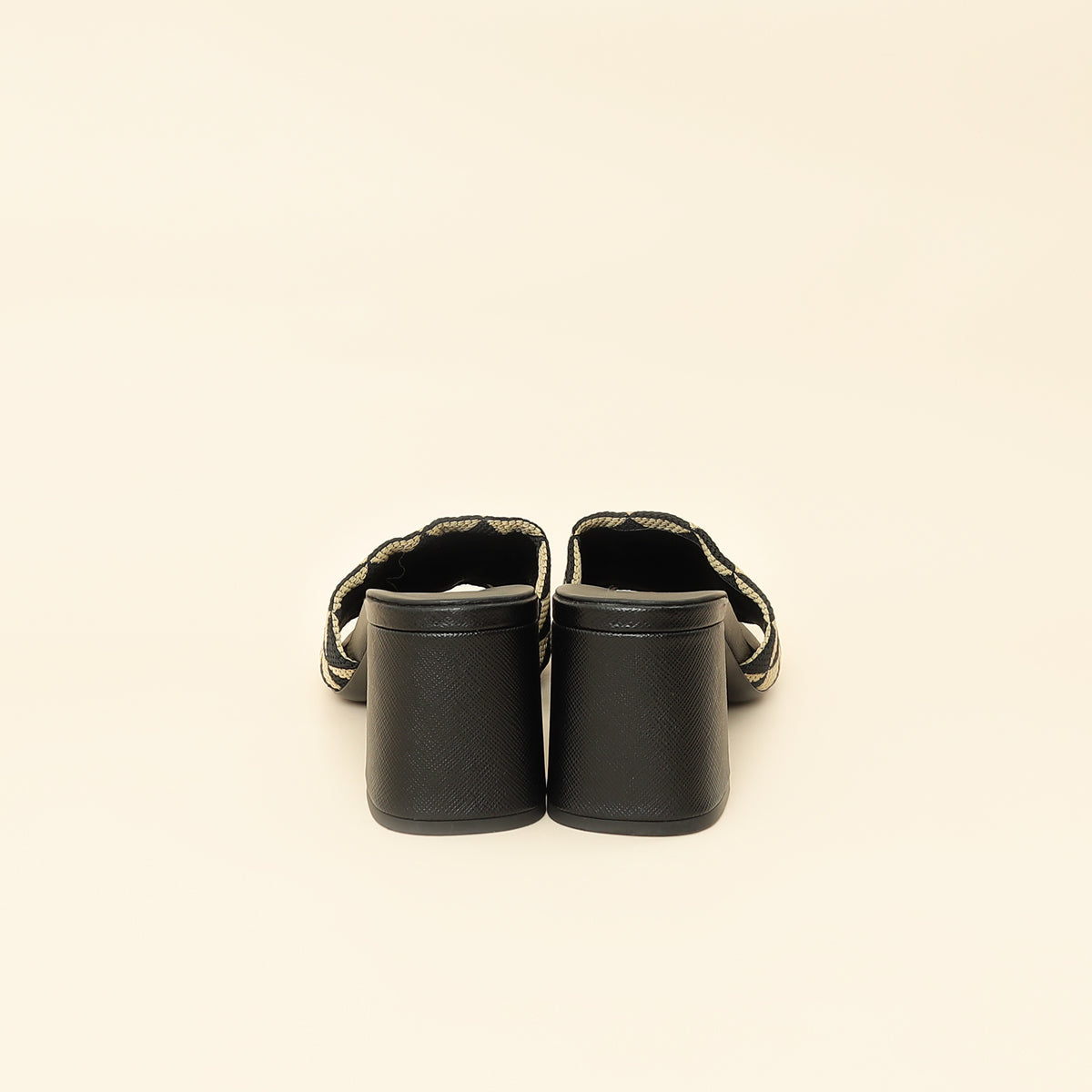 Prada Bicolor Embroidered Fabric Slide Heel Mules 36.5