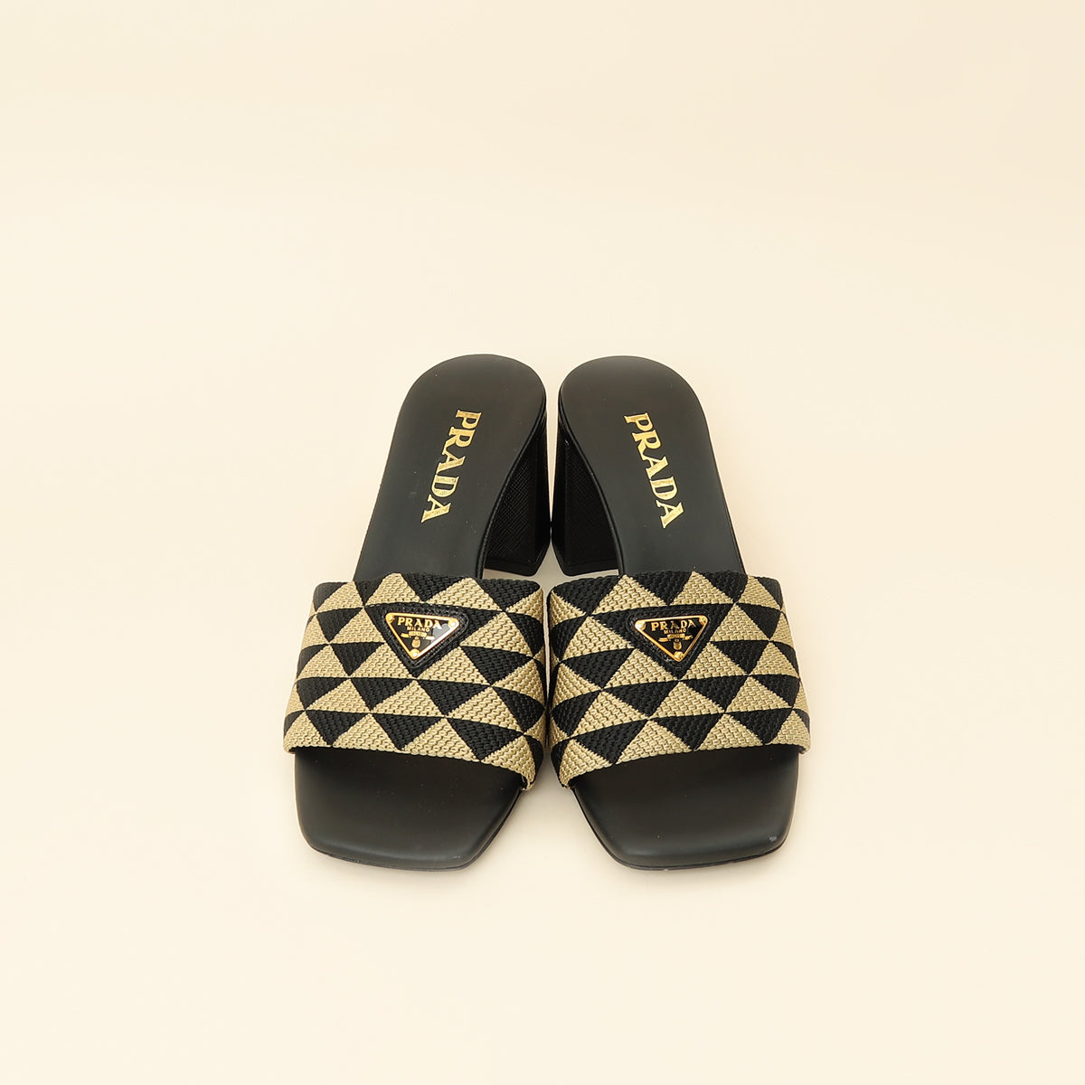 Prada Bicolor Embroidered Fabric Slide Heel Mules 36.5