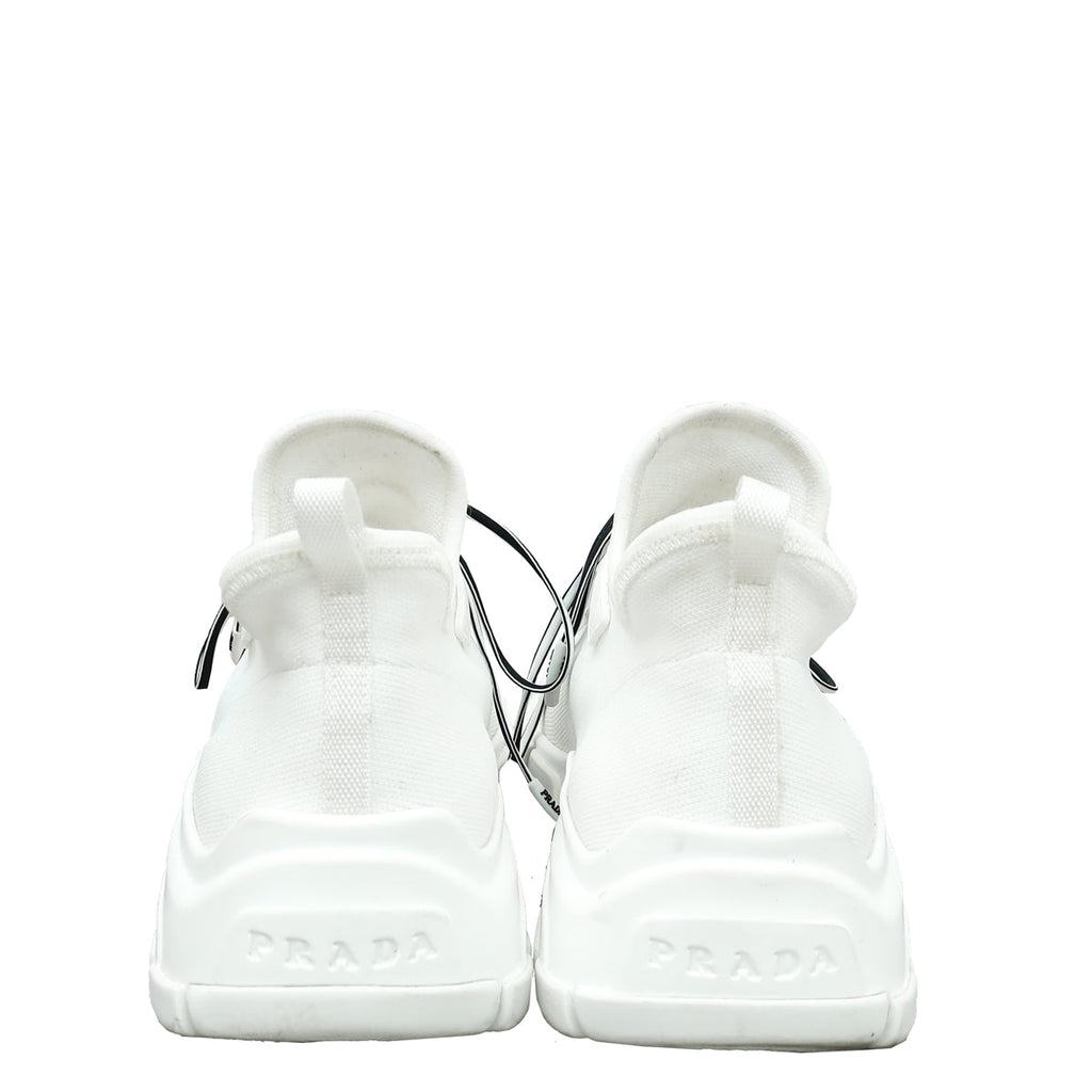 Prada White Triangle Logo Knit Fabric Sneakers 36.5