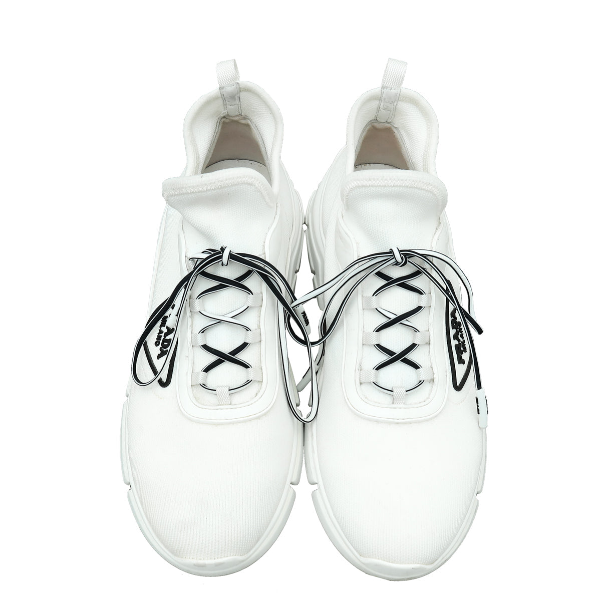 Prada White Triangle Logo Knit Fabric Sneakers 36.5