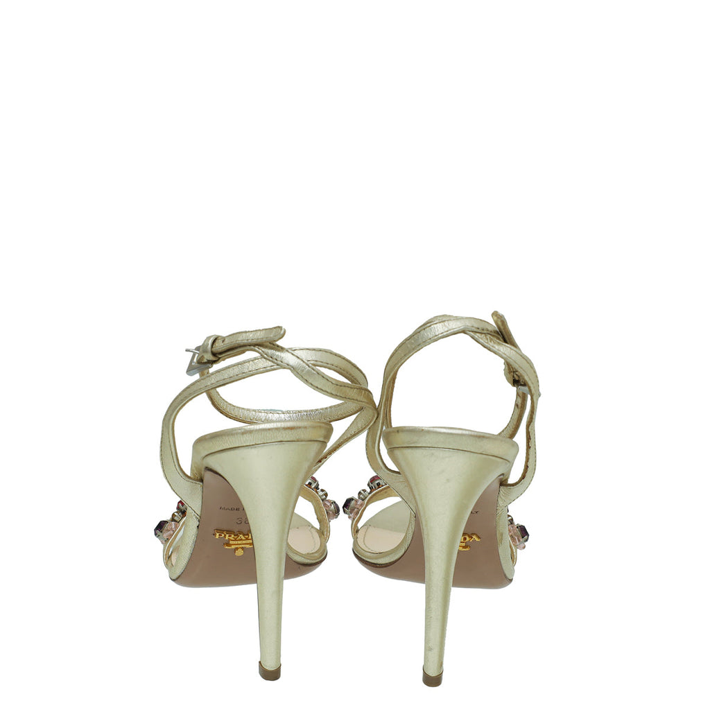 Prada Gold Crystal Embellished Sandal 36
