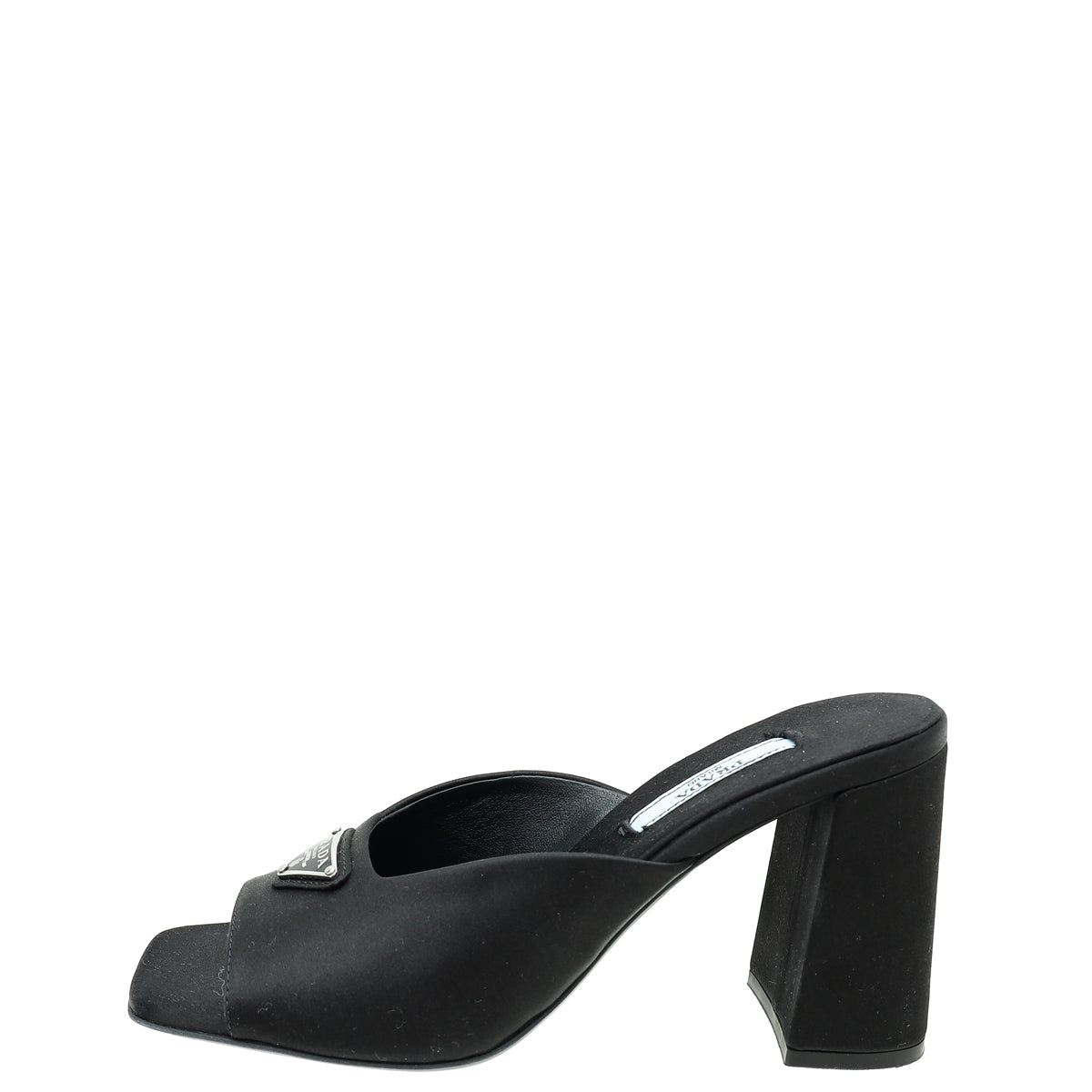 Prada Black Satin Triangle Logo Mules 36