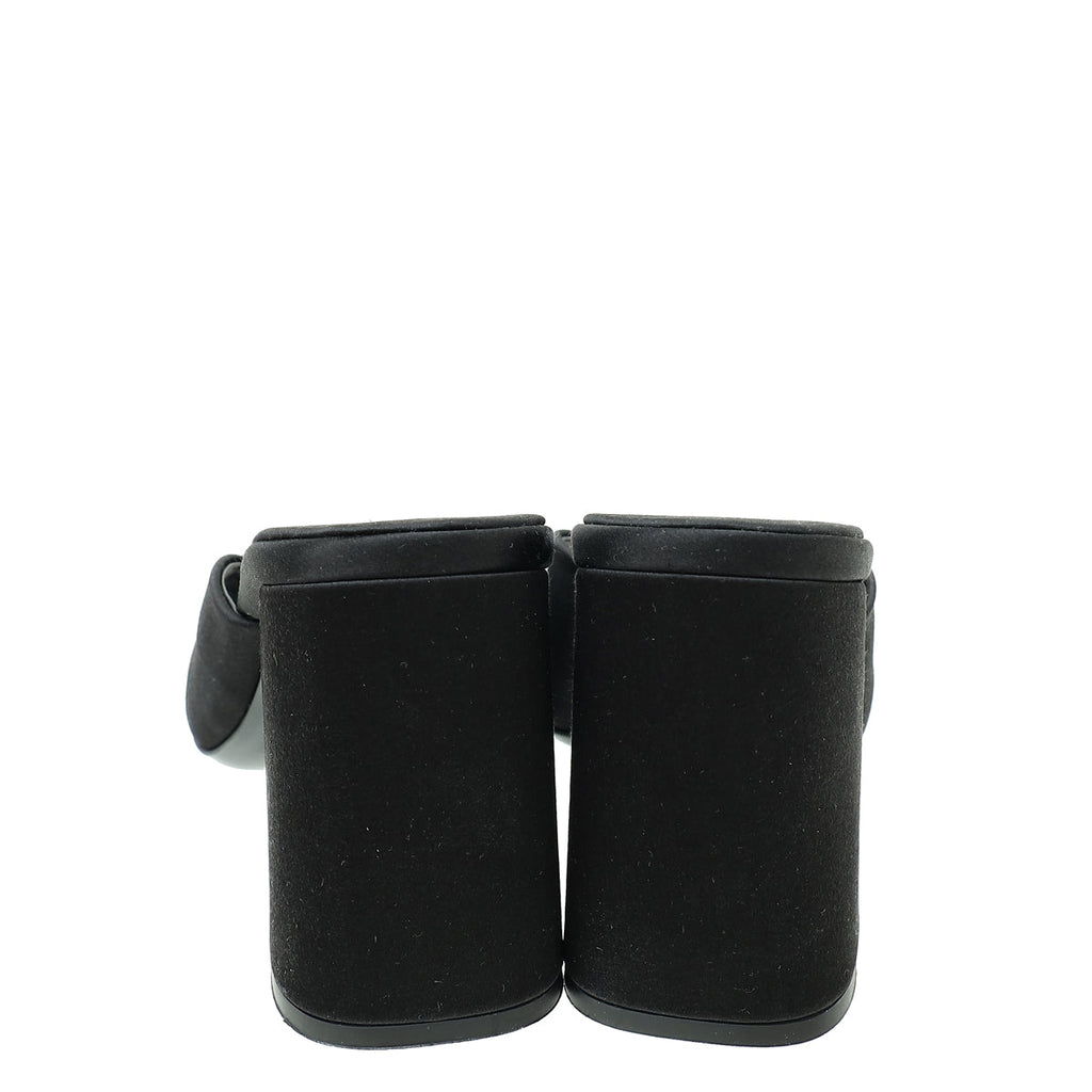 Prada Black Satin Triangle Logo Mules 36